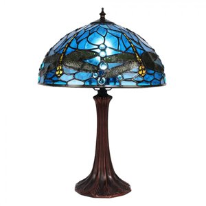 Modrá stolní lampa Tiffany s vážkami Leven blue – 31x43 cm