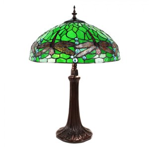 Zelená stolní lampa Tiffany s vážkami Leven green – 41x57 cm