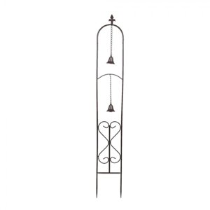 Tmavý kovový stojan se zvonečkami na pnoucí se květiny – 20x7x140 cm