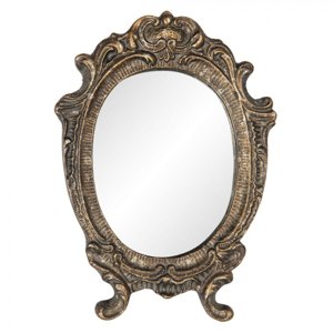 Oválné zrcadlo ve zlatém rámu ve vintage stylu s patinou – 9x1x12 cm