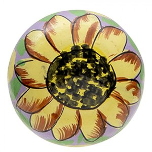 Barevná kulatá úchytka se žlutým květem – 4x4 cm