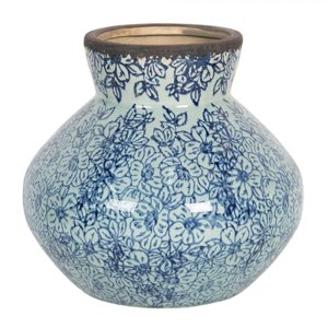 Keramická váza s modrými kvítky ve vintage stylu ok – 18x16 cm