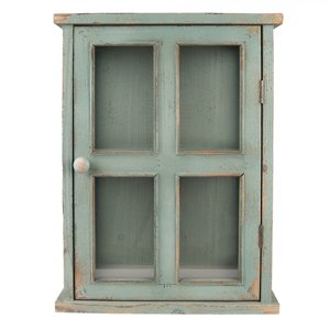 Zelená antik nástěnná dřevěná skříňka/ vitrína Suzammi – 45x25x60 cm