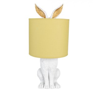 Bílá stolní lampa králík se žlutým stínidlem Konijn