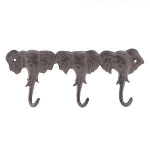 Hnědý nástěnný litinový věšák s háčky Elephants – 29x3x12 cm