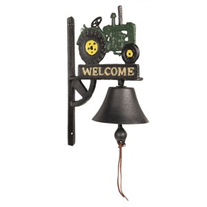 Litinový zvonek s traktorem a nápisem Welcome – 21x13x33 cm