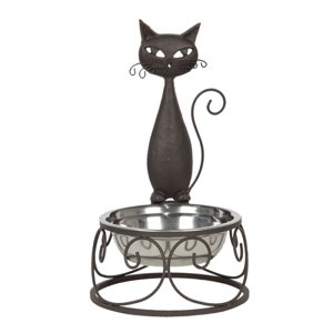 Miska pro zvířata v ozdobném kovovém stojanu s kočkou