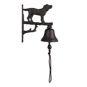 Černo hnědý litinový nástěnný zvonek s pejskem