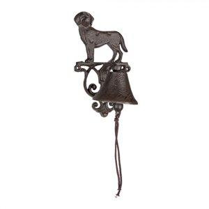 Hnědo černý litinový nástěnný zvonek s pejskem L – 14x14x25 cm