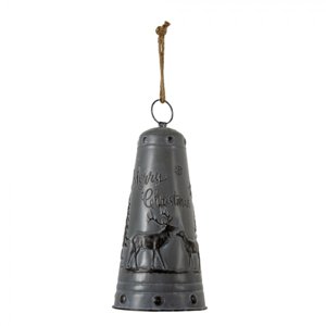 Tmavě šedý kovový zvonek Merry Christmas – 19x40 cm