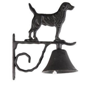 Černo-hnědý litinový zvonek se psem