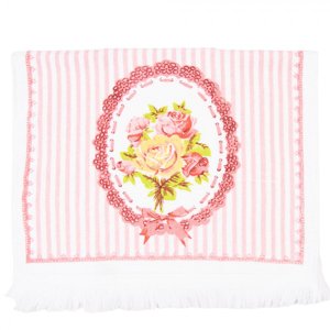 Kuchyňský froté ručník s růží a proužkem – 40x66 cm