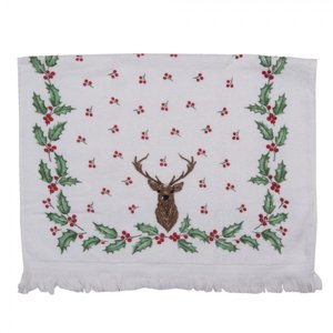 Kuchyňský froté ručník s jelenem a cesmínou Holly Christmas – 40x66 cm
