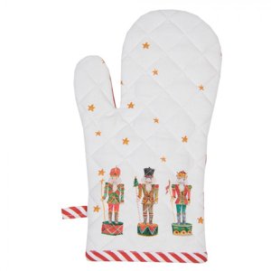 Bílo-červená bavlněná chňapka s louskáčky Happy Little Christmas – 18x30 cm