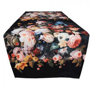 Černý běhoun na stůl s výraznými květy Phillipa Rose – 35x180 cm