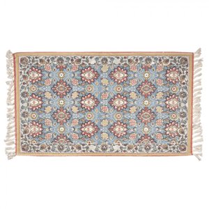 Modrý bavlněný koberec s ornamenty a třásněmi – 140x200 cm