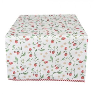Bavlněný běhoun na stůl s motivem lesních jahod Wild Strawberries – 50x140 cm