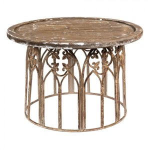 Vintage odkládací kovový stolek s dřevěnou deskou – 80x53 cm