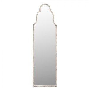 Nástěnné vintage zrcadlo v bílém rámu s patinou – 38x2x132 cm