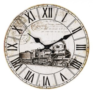 Vintage nástěnné hodiny s lokomotivou – 30x3 cm