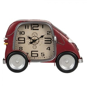 Retro nástěnné hodiny v designu červeného auta – 33x9x21 cm