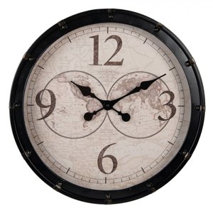 Černé antik nástěnné hodiny s mapou – 50x7 cm