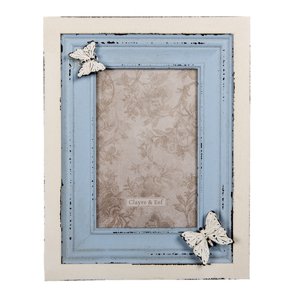 Krémovo-modrý fotorámeček s motýlem – 10x15 cm