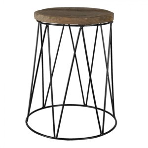 Dřevěno-kovový dekorační antik stolík na květinu – 23x28 cm