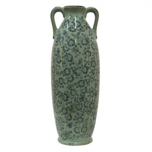Zelená dekorační váza s modrými květy Marleen – 16x45 cm