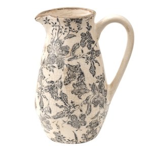 Keramický dekorační džbán se šedými květy Grishilde S – 1300 ml