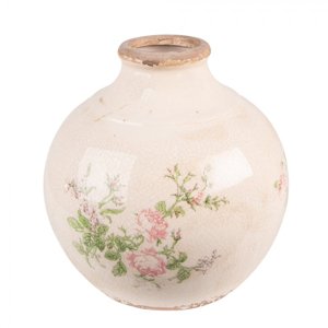 Béžová keramická dekorační váza s růžemi Roses V – 20x21 cm