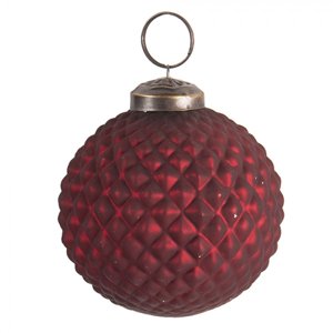 Červená mřížkovaná vánoční koule s patinou – 7 cm