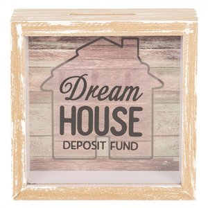 Dřevěná pokladnička Dream House – 15x5x15 cm