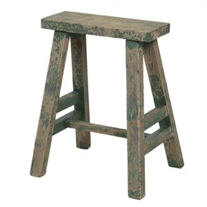 Vysoká dřevěná zelená dekorační stolička s patinou – 39x29x47 cm
