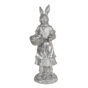 Stříbrná dekorace králíka s košíkem s vajíčky Métallique – 13x12x34 cm