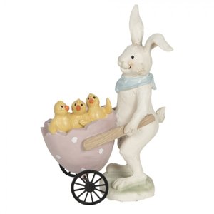 Dekorace králík s vozíkem a kuřátky – 11x6x15 cm