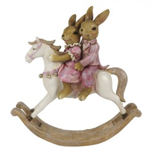 Dekorace králičího páru na houpacím koníkovi – 13x4x14 cm