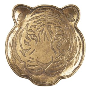 Zlatý dekorační tácek hlavy tygra – 14x1x14 cm