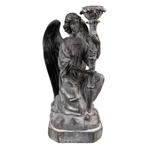 Šedo-černý antik svícen Anděl – 15x14x29 cm