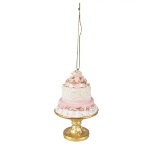 Závěsná růžovo-zlatá dekorace dort – 7x11 cm