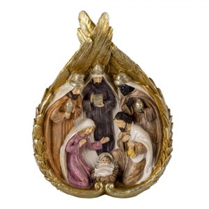 Vánoční betlém s krály ve zlatých andělských křídlech – 14x7x19 cm