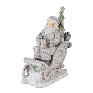 Vánoční dekorativní soška Santy na saních s dárkem – 10x6x13 cm