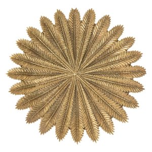 Zlatý dekorační talíř s dekorem listů Florens – 25x1 cm