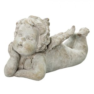 Cementový ležící dekorační anděl Bartjan – 29x14x16 cm