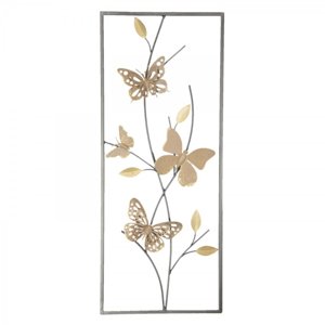 Nástěnná kovová dekorace Butterflies – 25x3x61 cm