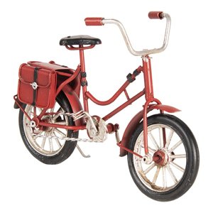 Kovový model červeného jízdního kola s brašnou – 16x5x10 cm