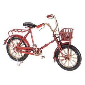 Malý retro model červeného kola s košíkem – 16x6x10 cm