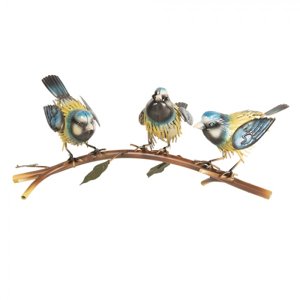 Kovová dekorace ptáčků na větvi – 43x21x17 cm