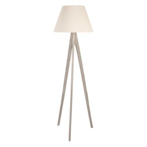 Béžová lampa s dřevěnou trojnožkou Stella – 45x45x149 cm