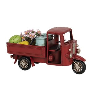Kovový retro model červená rikša s nákladem – 16x7x8 cm